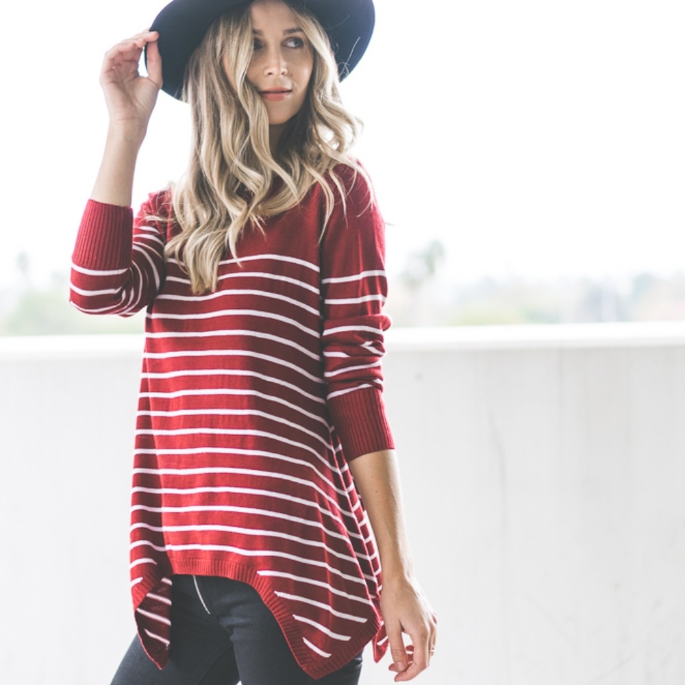 Burgundy Hanky Hem Stripe Sweater